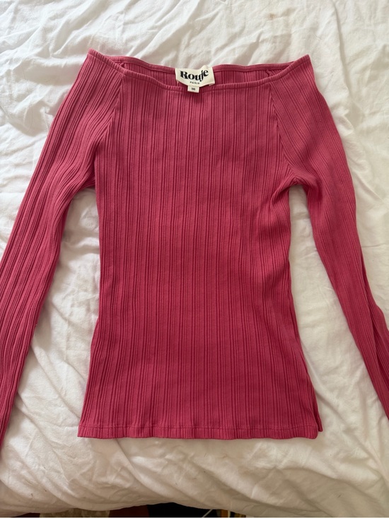 Rouje Tops - Rouje Ribbed Off-Shoulder Long Sleeve Top - Rose Pink